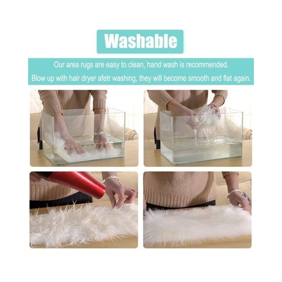 Faux Fur Black Rug, 23"x 36" Anti-Slip Fluffy Rug - Picture 3 of 7